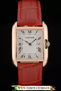 Cartier Tank Anglaise 30mm White Dial Gold Case Red Leather Bracelet En99182
