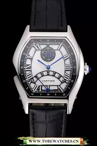 Cartier Tortue Perpetual Calendar White Dial Stainless Steel Case Black Leather Strap En121536