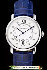 Cartier Ronde Solo White Dial Diamond Hour Marks Stainless Steel Case Blue Leather Strap En122580