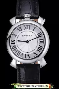 Cartier Rotonde Blue Crown Black Leather Bracelet En118390
