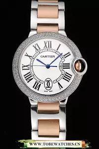 Ballon Blue De Cartier Diamond Steel Case White Dial Roman Numerals Two Tone Bracelet En119925