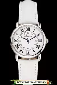 Cartier Ronde White Dial Stainless Steel Case White Leather Strap En122569