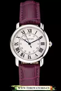 Cartier Ronde White Dial Stainless Steel Case Purple Leather Strap En122571