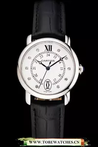 Cartier Ronde White Dial Diamond Hour Marks Stainless Steel Case Black Leather Strap En122572