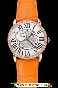 Cartier Ronde Louis Gold Diamond Case White Dial Orange Leather Bracelet En124460