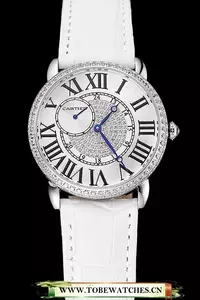 Cartier Ronde Louis Silver Diamond Case White Dial White Leather Bracelet En124462