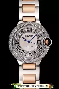 Cartier Ballon Bleu 40 Mm Diamond Dial Diamond Case Rose Gold And Staineless Steel Bracelet En124504