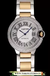 Cartier Ballon Bleu 40 Mm Diamond Dial Diamond Case Gold And Staineless Steel Bracelet En124506