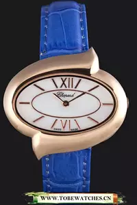 Chopard Luxury Gold Bezel With White Dial And Blue Leather Strap En59634