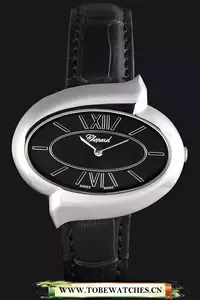 Chopard Luxury Silver Bezel With Black Dial And Black Leather Strap En59639
