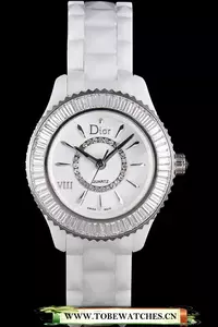 Dior Viii Baguette Cut White Diamonds With Diamond Encrusted Dial En59447