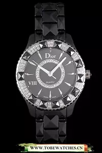 Dior Viii Diamond Encrusted Black Bezel Black Bracelet En59450