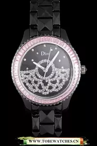 Dior Viii Baguette Cut Pink Diamonds With Diamond Encrusted Dial En59453
