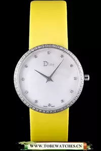 La D De Dior Yellow Rubber Strap With White Dial En59603
