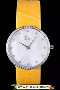 La D De Dior Yellow Leather Strap With White Dial En59604