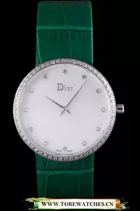 La D De Dior Green Leather Strap With White Dial En59605