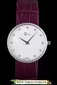 La D De Dior Purple Leather Strap With White Dial En59606