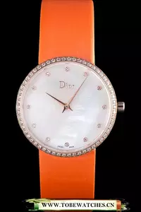 La D De Dior Orange Rubber Strap With White Dial En59608