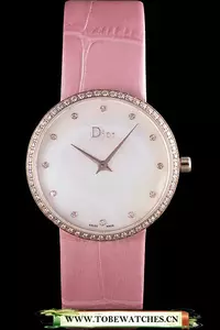 La D De Dior Pink Leather Strap With White Dial En59611