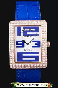Franck Muller Infinity Diamond Encrusted Rose Gold Bezel Blue Croco Bracelet En59291