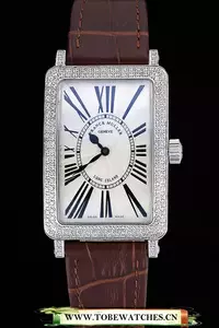 Franck Muller Long Island Classic White Dial Diamonds Case Brown Leather Band En60264