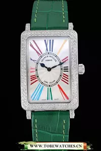 Franck Muller Long Island Classic Color Dreams White Dial Diamonds Case Green Leather Band En60265