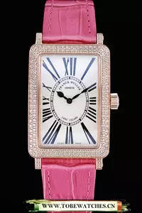 Franck Muller Long Island Classic White Dial Diamonds Case Pink Leather Band En60268