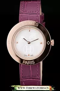 Hermes Classic Mop Dial Purple Leather Strap En58797