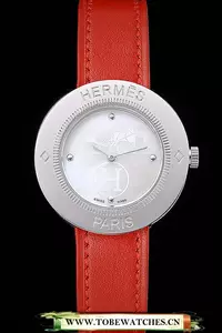 Hermes Classic Mop Dial Red Leather Strap En58801