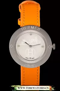 Hermes Classic Mop Dial Orange Leather Bracelet En59398