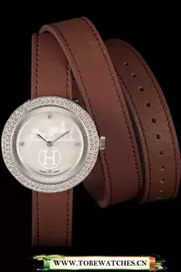 Hermes Classic Mop Dial Brown Elongated Leather Bracelet En59400