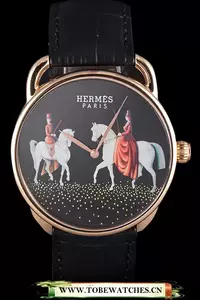 Hermes Classic Croco Leather Strap Black Dial En59403