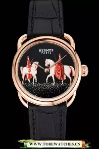 Hermes Classic Croco Leather Strap Black Dial En59404