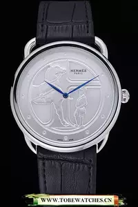 Hermes Classic Croco Leather Strap Silver Dial En59406