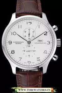 Iwc Portugieser Chronograph White Dial Steel Hands And Numerals Stainless Steel Case Brown Leather Strap En121368