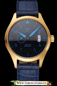 Iwc Mark Xvll Blue Dial Gold Stainless Steel Case Blue Leather Strap En121419