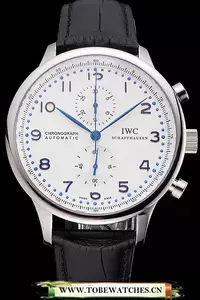 Iwc Portugieser Power Reserve White Dial Stainless Steel Case Black Leather Strap En121977