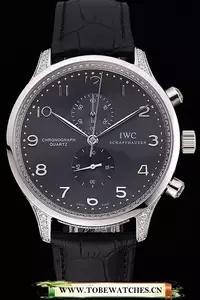 Iwc Portugieser Chronograph Black Diamond Dial Black Leather Bracelet En87622