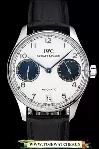 Iwc Portuguese White Dial Black Subdials Silver Case Black Leather Bracelet En124528