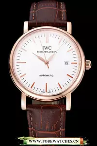 Iwc Portofino Gold Case White Dial Brown Leather Bracelet En60594