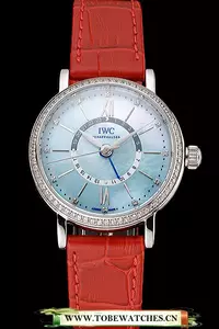 Iwc Portofino Day And Night Pearl Dial Stainless Steel Case Red Leather Strap En122444