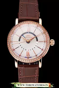 Iwc Portofino Day And Night Silver Dial Rose Gold Case Brown Leather Strap En122445