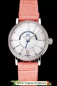 Iwc Portofino Day And Night White Dial Stainless Steel Case Pink Leather Strap En122448