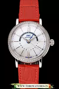 Iwc Portofino Day And Night White Dial Stainless Steel Case Red Leather Strap En122449