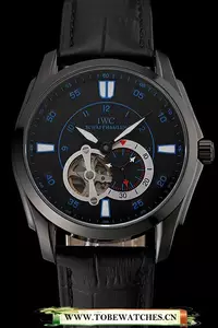 Iwc Pilot's Watch Black Dial With Blue Marking Black Plated Stainless Steel Case Black Leather Strap En123568