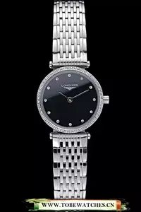 Longines La Grande Classique Stainless Steel Black Dial Diamond Bezel Femme En60009