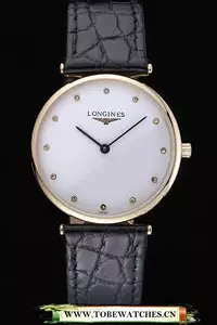 Longines La Grande Classique White Dial Black Leather Strap Diamond Markers Homme En60018