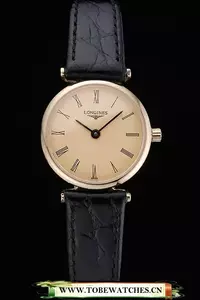 Longines La Grande Classique Champagne Dial Black Leather Band Femme En60025