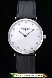 Longines La Grande Classique White Dial Black Leather Band Diamond Markers Homme En60026