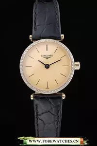 Longines La Grande Classique Champagne Dial Black Leather Band Femme En60039